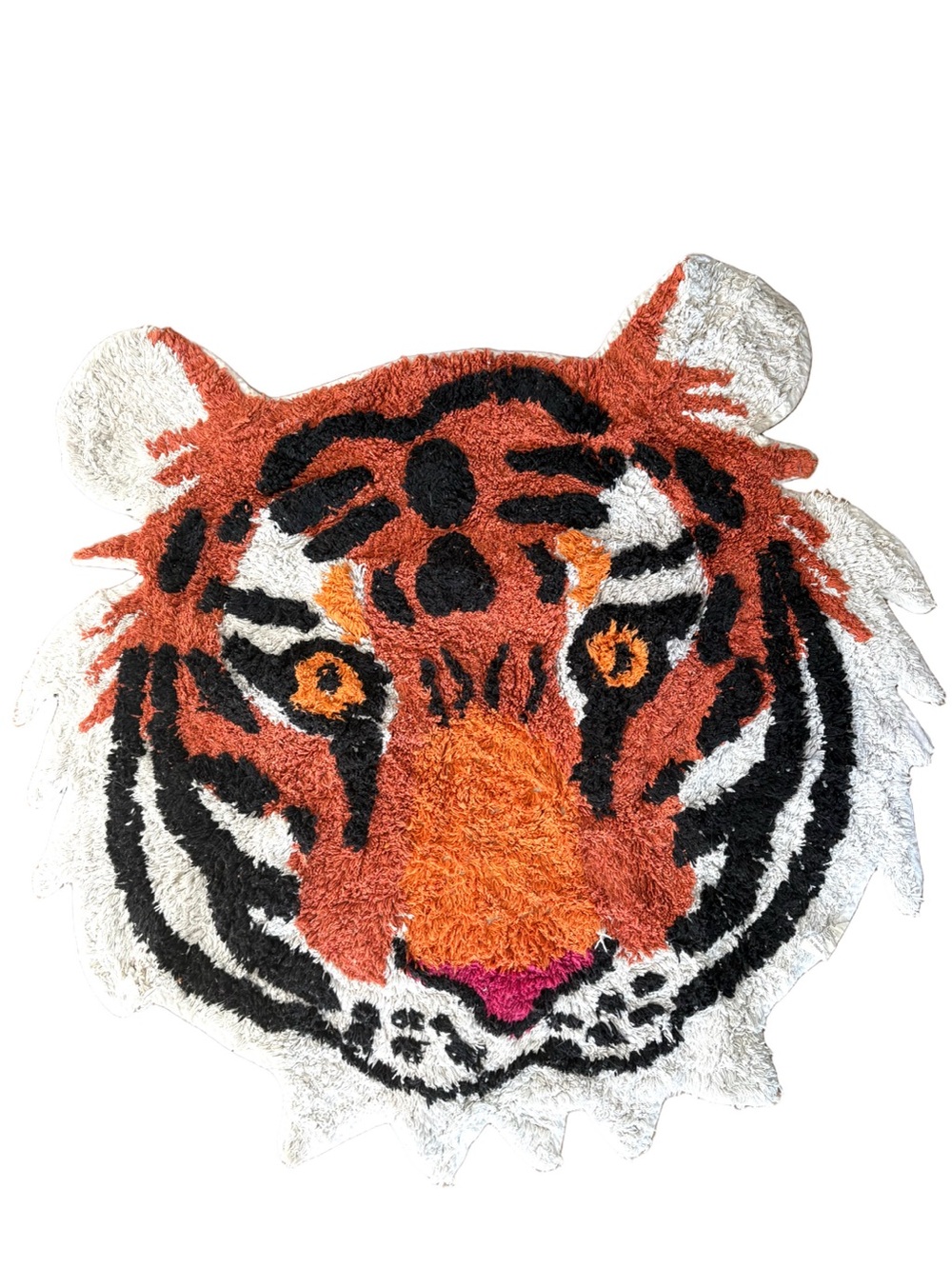 Tiger Head Rug Tufted Cotton Blend Orange Black White Animal Accent Mat 30”